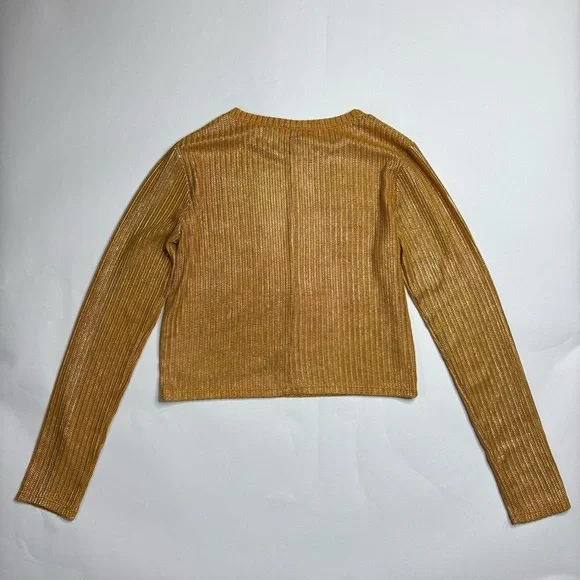 Zara Gold Ribbed Long Sleeve Top - Picture 3 of 4
